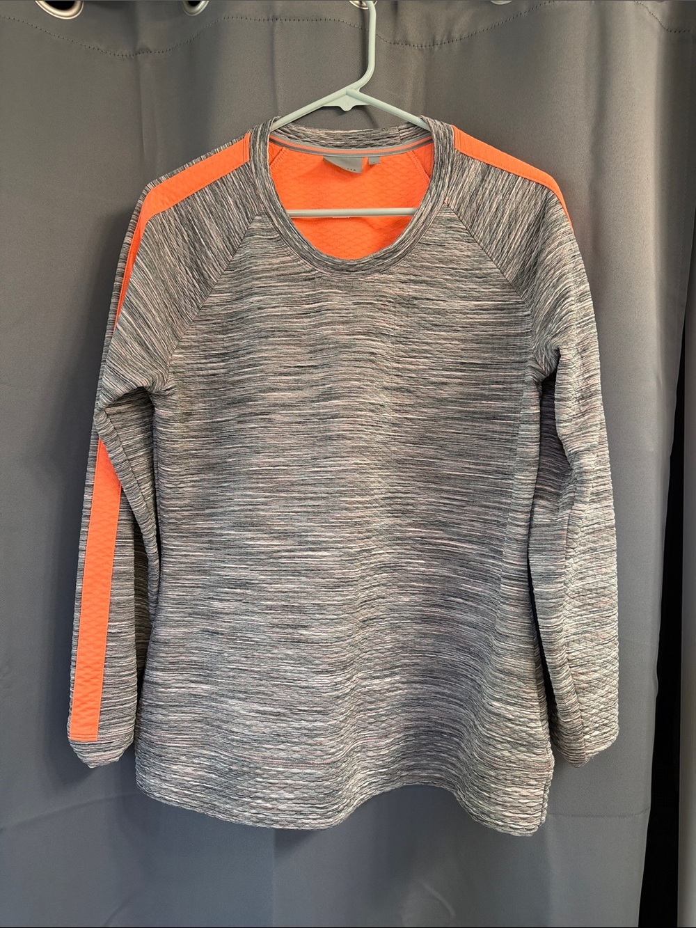 Athleta Gray Heather Long-Sleeve Pullover with Coral Accents